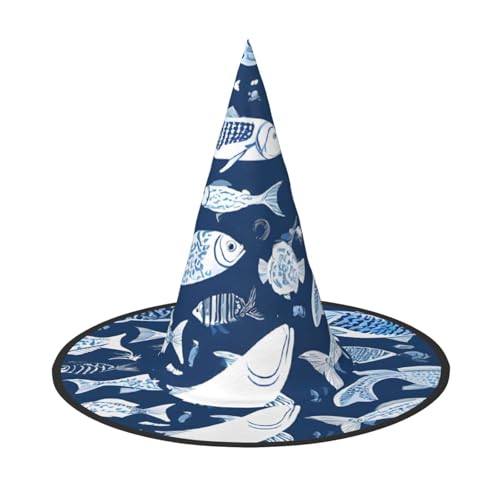 LHFIOHIRG (Niedlicher blauer Fisch) Hexenhut für Erwachsene, faltbar, spitzer Hut, Halloween-Kostüm, Zubehör für Frauen, Cosplay, Partys, Urlaubsdekoration von LHFIOHIRG