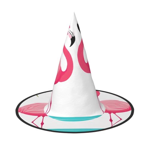 LHFIOHIRG (Palmblatt- und Flamingo-Paar) Hexenhut für Erwachsene, faltbar, spitzer Hut, Halloween-Kostüm, Zubehör für Frauen, Cosplay, Partys, Feiertagsdekoration von LHFIOHIRG