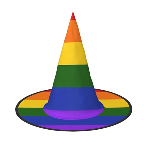 LHFIOHIRG (Regenbogenflagge) Hexenhut für Erwachsene, faltbar, spitzer Hut, Halloween-Kostüm, Zubehör für Frauen, Cosplay, Partys, Urlaubsdekoration von LHFIOHIRG