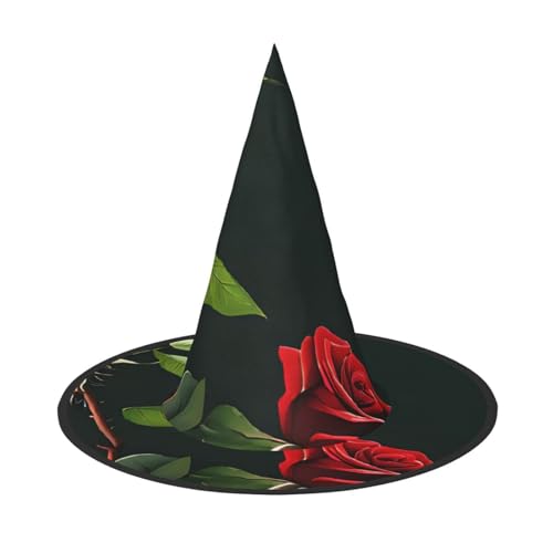 LHFIOHIRG (Rote Rosen) Hexenhut für Erwachsene, faltbar, spitzer Hut, Halloween-Kostüm, Zubehör für Frauen, Cosplay, Partys, Urlaubsdekoration von LHFIOHIRG