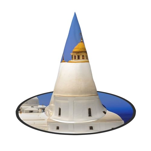 LHFIOHIRG (Santorini Griechische Insel Meer View) Hexenhut für Erwachsene, faltbar, spitzer Hut, Halloween-Kostüm, Zubehör für Frauen, Cosplay, Partys, Urlaubsdekoration von LHFIOHIRG