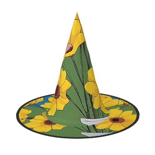 LHFIOHIRG (Schöne Sonnenblume) Hexenhut für Erwachsene, faltbar, spitzer Hut, Halloween-Kostüm, Zubehör für Frauen, Cosplay, Partys, Urlaubsdekoration von LHFIOHIRG
