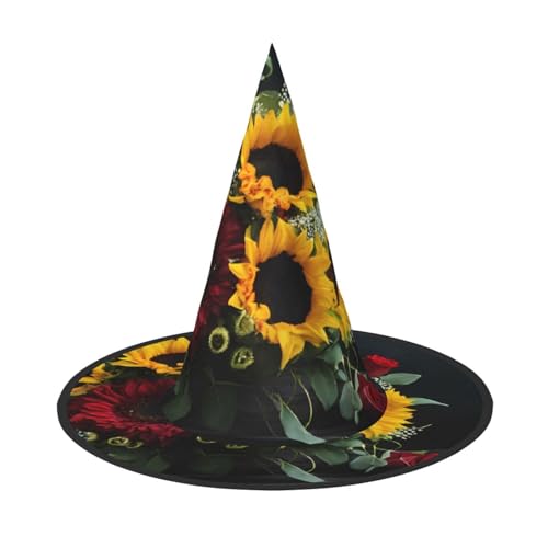LHFIOHIRG (Sonnenblume und Rose) Hexenhut für Erwachsene, faltbar, spitzer Hut, Halloween-Kostüm, Zubehör für Frauen, Cosplay, Partys, Urlaubsdekoration von LHFIOHIRG