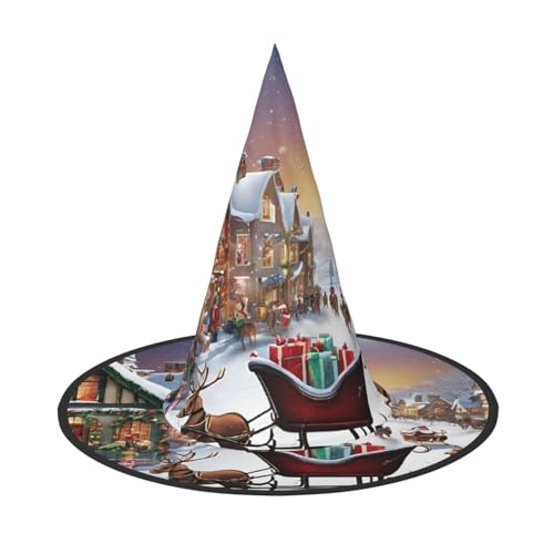 LHFIOHIRG (Weihnachtsdorf) Hexenhut für Erwachsene, faltbar, spitzer Hut, Halloween-Kostüm, Zubehör für Frauen, Cosplay, Partys, Urlaubsdekoration von LHFIOHIRG
