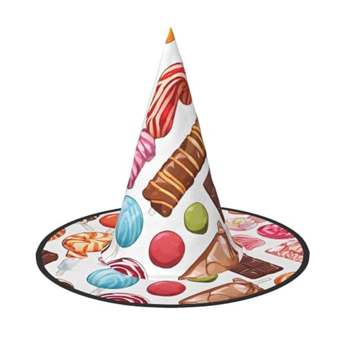 LHFIOHIRG (bunter süßer Lutscher-Cupcake-Donut) Hexenhut für Erwachsene, faltbar, spitzer Hut, Halloween-Kostüm, Zubehör für Damen, Cosplay, Partys, Urlaubsdekoration von LHFIOHIRG