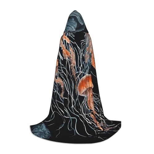 LHFIOHIRG Blauer und goldener Quallen-Umhang für Teenager, Halloween, Kapuzenumhang, langer Umhang mit übergroßer Kapuze, für Cosplay-Kostümpartys LHFIOHIRG Blauer und goldener Quallen-Umhang für Teenager, Halloween, Kapuzenumhang, langer Umhang mit übergroßer Kapuze, für Cosplay-Kostümpartys von LHFIOHIRG