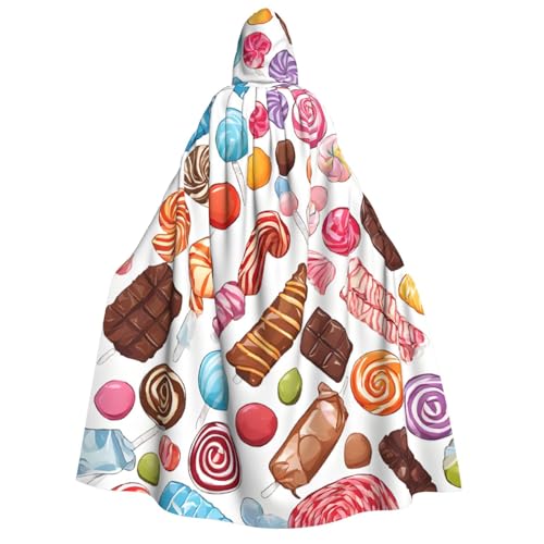 LHFIOHIRG Bunter süßer Lutscher-Cupcake-Donut-Umhang mit Kapuze, für Erwachsene, Herren, Damen, Halloween, Cosplay, Kostüm, Robe mit Kapuze von LHFIOHIRG