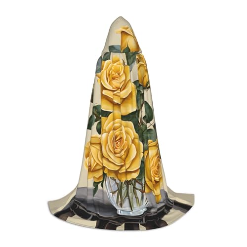 LHFIOHIRG Gelbe Rose Teenager Halloween Kapuzenumhang Langer Umhang mit übergroßer Kapuze für Cosplay Kostüm Partys von LHFIOHIRG