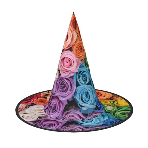 LHFIOHIRG Hexenhut für Erwachsene, Regenbogenblumen, faltbar, spitzer Hut, Halloween-Kostüm, Zubehör für Damen, Cosplay, Partys, Urlaubsdekoration LHFIOHIRG Hexenhut für Erwachsene, Regenbogenblumen, faltbar, spitzer Hut, Halloween-Kostüm, Zubehör für Damen, Cosplay, Partys, Urlaubsdekoration von LHFIOHIRG