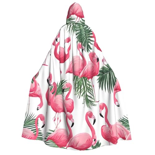 LHFIOHIRG Kapuzenumhang mit Flamingo-Blumen in voller Länge für Erwachsene, Herren, Damen, Halloween, Cosplay, Kostüm, Robe mit Kapuze von LHFIOHIRG