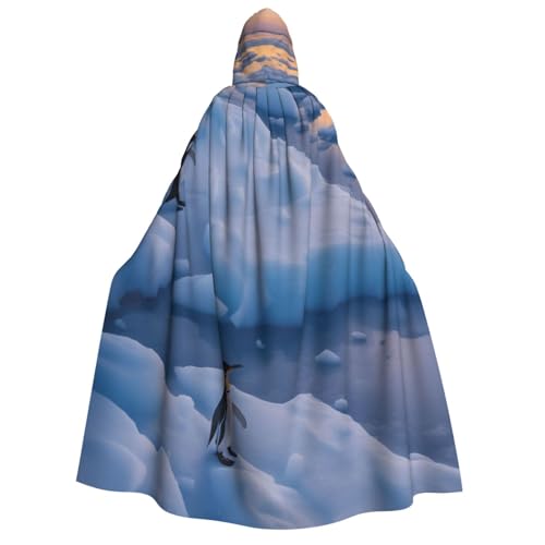 LHFIOHIRG Kapuzenumhang mit Kapuze (Pinguine Sonnenuntergang) für Erwachsene, Herren, Damen, Halloween, Cosplay, Kostüm, Robe mit Kapuze von LHFIOHIRG