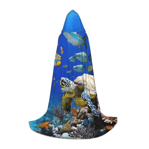 LHFIOHIRG Meeresschildkröte mit Fischen, Teenager, Halloween, Kapuzenumhang, langer Umhang mit übergroßer Kapuze, für Cosplay-Kostümpartys LHFIOHIRG Meeresschildkröte mit Fischen, Teenager, Halloween, Kapuzenumhang, langer Umhang mit übergroßer Kapuze, für Cosplay-Kostümpartys von LHFIOHIRG