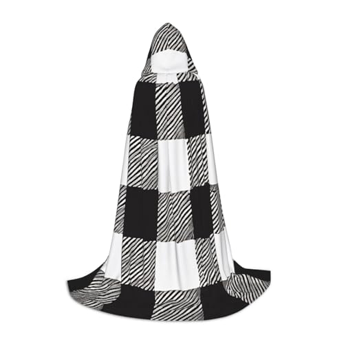 LHFIOHIRG Schwarz-weiß karierter Halloween-Kapuzenumhang mit übergroßer Kapuze für Cosplay-Kostümpartys LHFIOHIRG Schwarz-weiß karierter Halloween-Kapuzenumhang mit übergroßer Kapuze für Cosplay-Kostümpartys von LHFIOHIRG