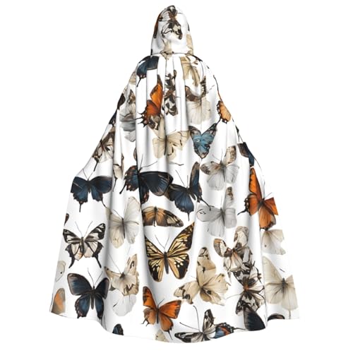 LHFIOHIRG Umhang mit Kapuze, Frühlingsblumen-Schmetterling, voller Länge, für Erwachsene, Herren, Damen, Halloween, Cosplay, Kostüm, Robe mit Kapuze von LHFIOHIRG
