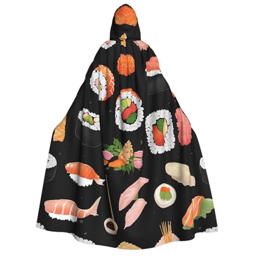 LHFIOHIRG Umhang mit Kapuze, japanisches Sushi, Schwarz, für Erwachsene, Herren, Damen, Halloween, Cosplay, Kostüm, Robe mit Kapuze von LHFIOHIRG