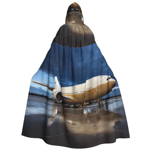 LHFIOHIRG Umhang mit Kapuze (Flugzeug im Abendlicht) Umhang mit Kapuze für Erwachsene, Herren, Damen, Halloween, Cosplay, Kostüm, Robe mit Kapuze von LHFIOHIRG