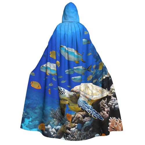 LHFIOHIRG Umhang mit Kapuze (Meeresschildkröte mit Fischen) in voller Länge für Erwachsene, Herren, Damen, Halloween, Cosplay, Kostüm, Robe mit Kapuze von LHFIOHIRG
