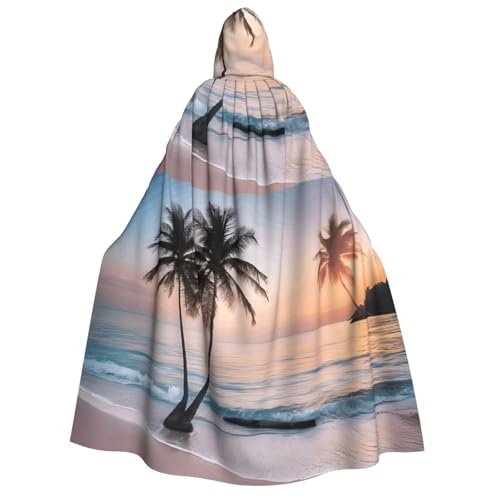 LHFIOHIRG Umhang mit Kapuze (Sonnenaufgang, tropische Palmeninsel), voller Länge, für Erwachsene, Herren, Damen, Halloween, Cosplay, Kostüm, Robe mit Kapuze von LHFIOHIRG