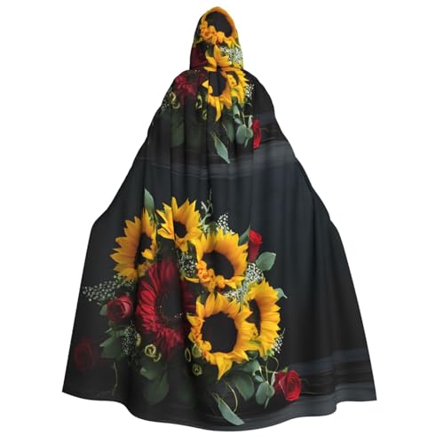 LHFIOHIRG Umhang mit Kapuze (Sonnenblume und Rose), voller Länge, für Erwachsene, Herren, Damen, Halloween, Cosplay, Kostüm, Robe mit Kapuze von LHFIOHIRG