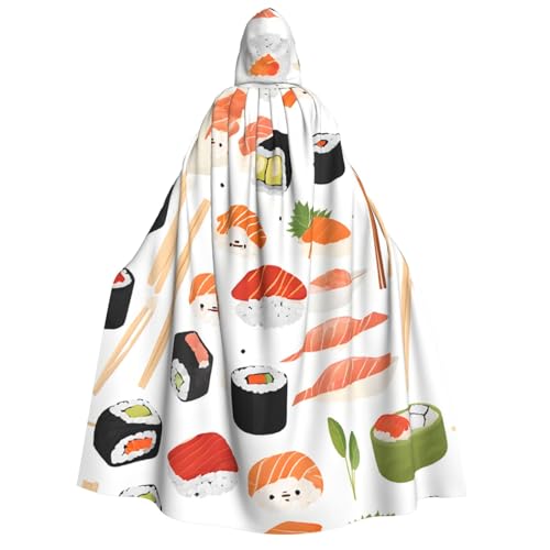 LHFIOHIRG Umhang mit Kapuze (Sushi-Essensmuster) mit Kapuze in voller Länge für Erwachsene, Herren, Damen, Halloween, Cosplay, Kostüm, Robe mit Kapuze von LHFIOHIRG