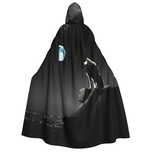 LHFIOHIRG Umhang mit Kapuze (Wolfnacht Mond), voller Länge, für Erwachsene, Herren, Damen, Halloween, Cosplay, Kostüm, Robe mit Kapuze von LHFIOHIRG