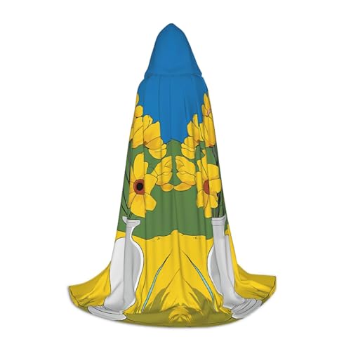 LHFIOHIRG Wunderschöner Sonnenblumen-Umhang mit Kapuze für Teenager, Halloween, langer Umhang mit übergroßer Kapuze für Cosplay-Kostümpartys von LHFIOHIRG