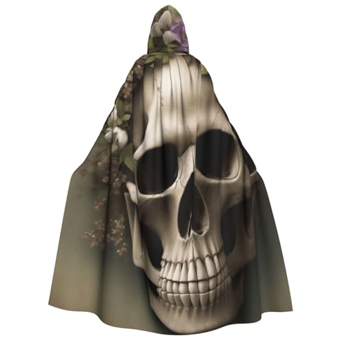 Umhang mit Kapuze (Totenkopf-Blumen), voller Länge, für Erwachsene, Herren, Damen, Halloween, Cosplay, Kostüm, Robe mit Kapuze von LHFIOHIRG
