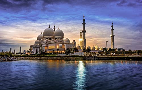LHJOYSP Puzzle 1000 Teile Weltkarte City Tower Moschee Architektur Vereinigte Arabische Emirate Scheich-Zayid-Moschee Abu Dhabi Emirate 75x50cm von LHJOYSPSP