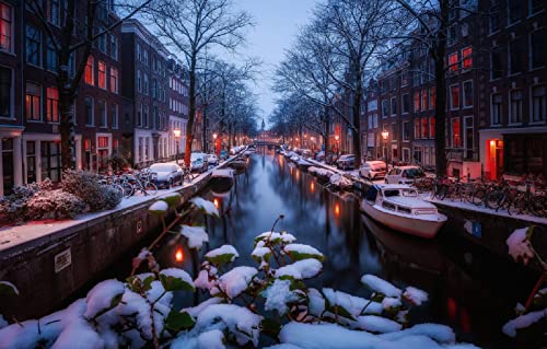 LHJOYSP Puzzle Erwachsene 1000 Teile Stadt Winter Schnee Amsterdam 75x50cm von LHJOYSPSP