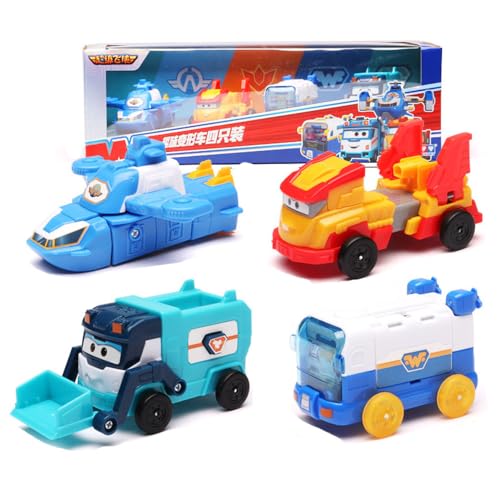 LHMYPP 4Pcs Super Flügel Neues Spielzeug Mini Trägheitsfahrzeuge Verformung Auto Jungen Deformation Roboter Hangar-Version Kinderspielzeug Kreatives Geschenk von LHMYPP