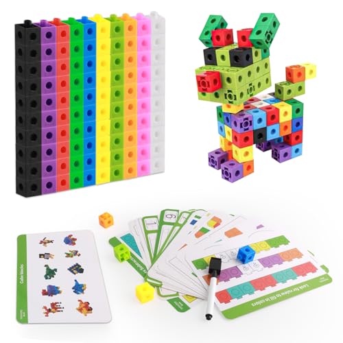 LHOEST Steckwürfel Grundschule 119 Stück Number Blocks Toy Steckwürfel Mathe Rechenwürfel Spiel Activity Kinder Zahlenblock Spielzeug ab 3 4 5 6 7 8 Jahren Montessori Rechenwürfel mit 18 Karte von LHOEST
