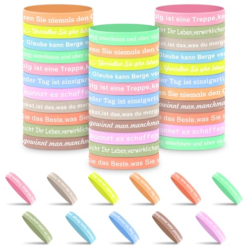 LHOEST 33 Stück Bunt Motivationsarmbänder Kinder, Deutsch Armband Kinder für Abschluss Geschenk Schüler, Silikonarmband mit Inspirierenden Sprüchen für Abschiedsgeschenk Mutmacher kinder von LHOEST