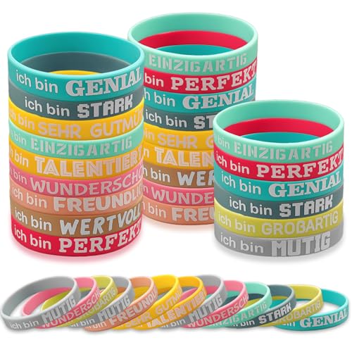 LHOEST 36 Stück Bunt Motivationsarmbänder Kinder, Deutsch Armband Kinder für Abschluss Geschenk Schüler, Silikonarmband mit Inspirierenden Sprüchen für Abschiedsgeschenk Mutmacher Kinder LHOEST 36 Stück Bunt Motivationsarmbänder Kinder, Deutsch Armband Kinder für Abschluss Geschenk Schüler, Silikonarmband mit Inspirierenden Sprüchen für Abschiedsgeschenk Mutmacher Kinder von LHOEST