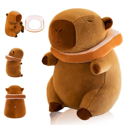 LHOEST Capybara Kuscheltier Toast Capybara Plüschtier mit Toast Niedliche Capybara Wasserschwein Kuscheltier Stofftier Capybara Plushie Puppen Spielzeug Geschenk für Kinder 23 cm von LHOEST