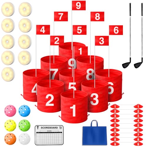 LHPY Golfspiele, Golf-Hofspiele mit LED-Licht und Schläger, tragbare Golf-Übungsspiele, Outdoor-Spiele, 9-Loch-Set, Golf-Eimer für Zuhause, Erwachsene, Kinder, Rasen, Strand, Hof, Camping (LHPY-0009) von LHPY