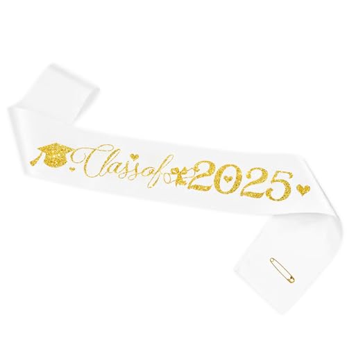 LHPYQ Schärpe zum Schulabschluss 2025, "Congrats 5,135.3 cm Abschluss-Schärpe, Geschenk zum Schulabschluss, Abschlussfeier 2025 (Weißgold) von LHPYQ