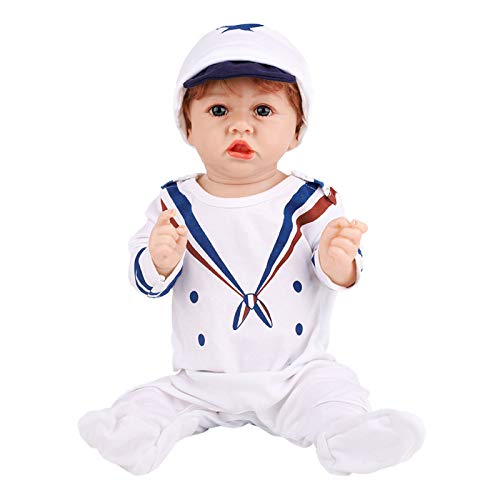 22 Zoll Reborn Babypuppen Junge mit weißem Anzug Real Life Dolls Weiches Silikon Vinyl Neugeborenes Baby Kleinkind Lebensechte handgemachte Spielzeuggeschenke von LHSUNTA