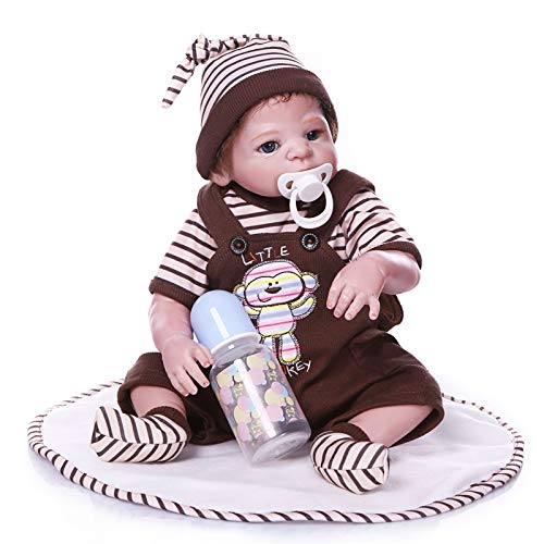 Realistische Reborn Baby Dolls 46CM 18.1In, Blue Eyes Boy Doll Weiches Vollsilikon Lebensecht Pflegeleicht Waschbares Spielzeug für Kinder von LHSUNTA