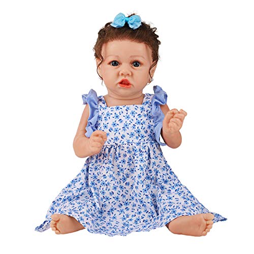 Realistisches 58 cm 22 Zoll wiedergeborenes Babypuppenmädchen mit blauem Blumenrock, handgefertigt, weichem Silikon, Vinyl, lebensechte Kleinkindpuppen Realistisches 58 cm 22 Zoll wiedergeborenes Babypuppenmädchen mit blauem Blumenrock, handgefertigt, weichem Silikon, Vinyl, lebensechte Kleinkindpuppen von LHSUNTA