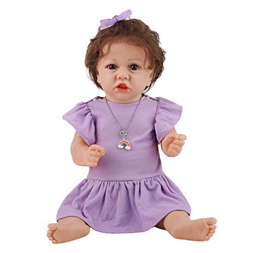 Reborn Baby Doll Mädchen mit lila Rock und Schleife 22 Zoll 58 cm handgefertigt weiches Silikon Vinyl echt aussehende Neugeborene wiedergeborene Baby Mädchen Spielzeug Geschenke Reborn Baby Doll Mädchen mit lila Rock und Schleife 22 Zoll 58 cm handgefertigt weiches Silikon Vinyl echt aussehende Neugeborene wiedergeborene Baby Mädchen Spielzeug Geschenke von LHSUNTA