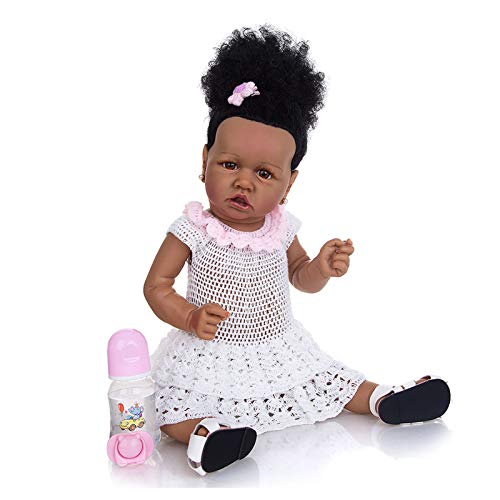 Reborn Babypuppen Schwarzes Mädchen mit weißem Rock Lebensechte Neugeborene Babypuppen Weiche Simulation Silikon Vinyl für Alter 3+ Geschenk Spielzeug Reborn Babypuppen Schwarzes Mädchen mit weißem Rock Lebensechte Neugeborene Babypuppen Weiche Simulation Silikon Vinyl für Alter 3+ Geschenk Spielzeug von LHSUNTA