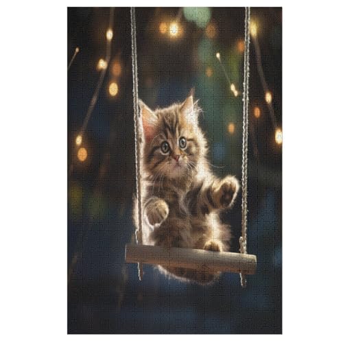 Cute Katze Holzpuzzle 1000 Teile, Knobelspiele Für Erwachsene, Teenager, Puzzles Unmögliche - Kinder Puzzle Zimmer Deko 78×53cm von LHXLHXX