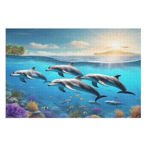 Delphin Holzpuzzle - 1000 Teiliges Jigsaw Knobelspiel - Puzzle Für Erwachsene & Kinder - Outdoor & Reisespielzeug （75×50cm） von LHXLHXX