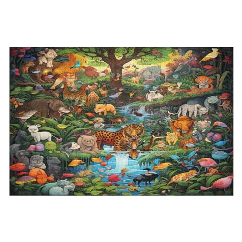 Dschungeltiere Holzpuzzle 1000 Teile Klassische Puzzles Erwachsene Kinder Puzzle DIY Kit Holzspielzeug Einzigartiges Geschenk （75×50cm） von LHXLHXX