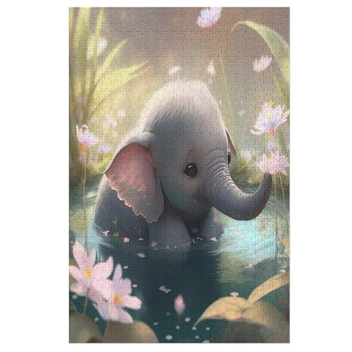 Elefant Holzpuzzle 1000 Teile Klassische Puzzles Erwachsene Kinder Puzzle DIY Kit Holzspielzeug Einzigartiges Geschenk 78×53cm von LHXLHXX
