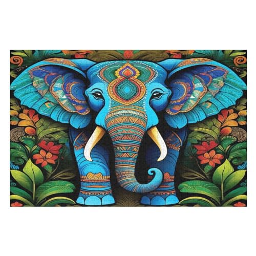 Elefant -Puzzle, 1000 Teile,Holzpuzzle Für Erwachsene Kinder, Lustiges Spielzeug, Denkspiel, Bildungsspiel, （75×50cm） von LHXLHXX