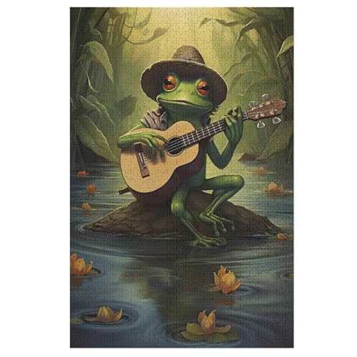 Frosch Playing Gitarre Puzzles 1000 Teile Erwachsener Kniffel Spaß Für Die Ganze Familie, Holzpuzzle Kinder Erwachsene, Impossible Puzzle Schwer 78×53cm von LHXLHXX