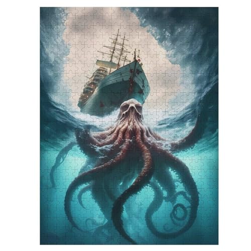 Für Erwachsene 500-Teiliges Oktopus -Puzzles, Holzbrett-Puzzle, Für Kinder, Geschenke, 55×41cm von LHXLHXX