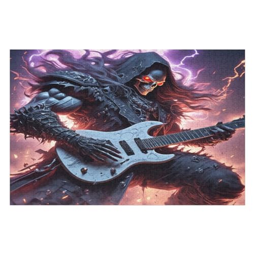 Gitarre Skeleton Man Puzzles 1000 Teile Erwachsener Kniffel Spaß Für Die Ganze Familie, Holzpuzzle Kinder Erwachsene, Impossible Puzzle Schwer （75×50cm） von LHXLHXX