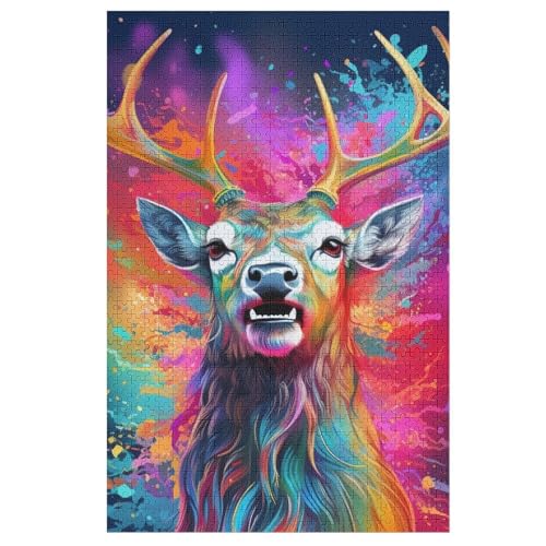 Hirsch Holzpuzzle 1000 Teile Klassische Puzzles Erwachsene Kinder Puzzle DIY Kit Holzspielzeug Einzigartiges Geschenk 78×53cm von LHXLHXX